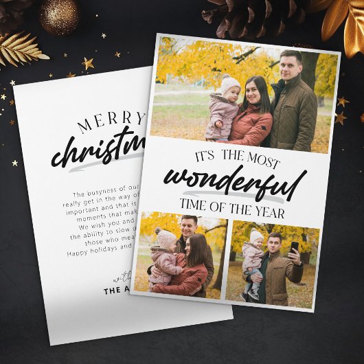 ミニマルなクリスマスファミリー3フォトコラージュ シーズンカード