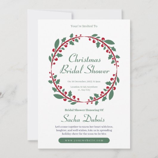 ミニマルなクリスマスブライダルシャワーの招待 招待状 (正面)