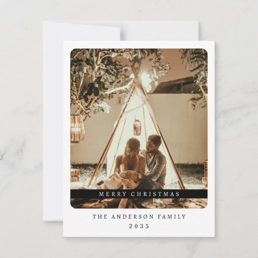 ミニマルなクリスマスブラックとホワイトシンプルの写真 シーズンカード (正面)