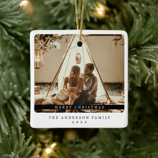 ミニマルなクリスマスブラックとホワイトシンプルの写真 セラミックオーナメント (ツリー)