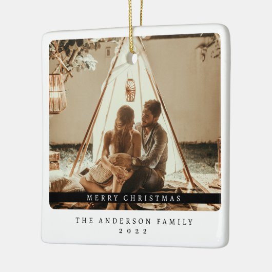 ミニマルなクリスマスブラックとホワイトシンプルの写真 セラミックオーナメント (左)