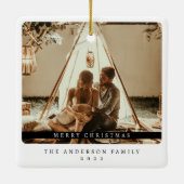 ミニマルなクリスマスブラックとホワイトシンプルの写真 セラミックオーナメント (裏面)