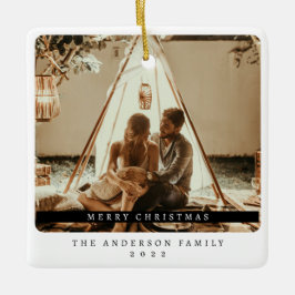 ミニマルなクリスマスブラックとホワイトシンプルの写真 セラミックオーナメント