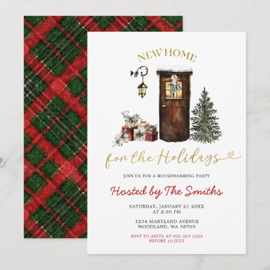 ミニマルなクリスマスホリデー新ホームお披露目 招待状 (正面/裏面)