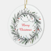 ミニマルなクリスマスリースとライト セラミックオーナメント (左)