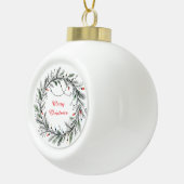 ミニマルなクリスマスリースとライト セラミックボールオーナメント (右)