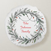 ミニマルなクリスマスリースとライト ラウンドクッション (裏面)