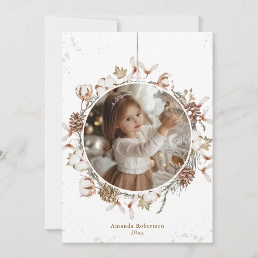 ミニマルなクリスマスリースの写真カード シーズンカード (正面)