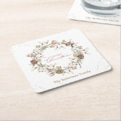 ミニマルなクリスマスリース スクエアペーパーコースター (アングル)