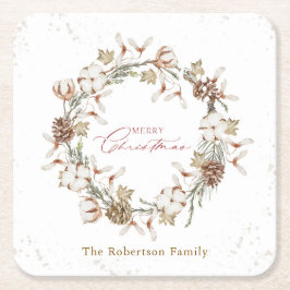 ミニマルなクリスマスリース スクエアペーパーコースター