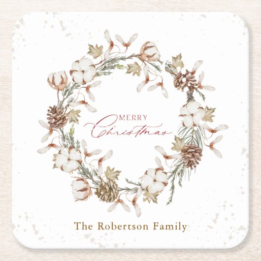 ミニマルなクリスマスリース スクエアペーパーコースター (正面)