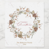 ミニマルなクリスマスリース ワインラベル (シングルラベル)