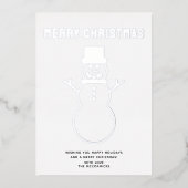 ミニマルなクリスマス雪だるまシルバー 箔シーズンカード (正面)