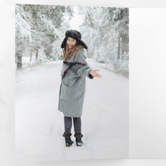 ミニマルなクリスマス マルチフォト グレー チェック 三つ折りクリスマスカード (内部最初)