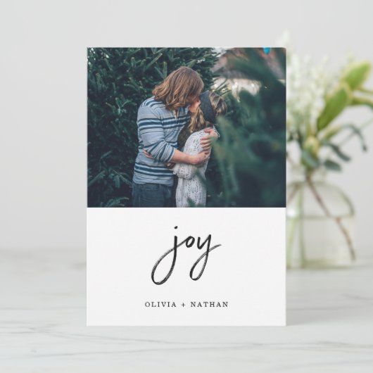 ミニマルなクリスマス | Joy with 2枚の写真 シーズンカード (スタンド正面)