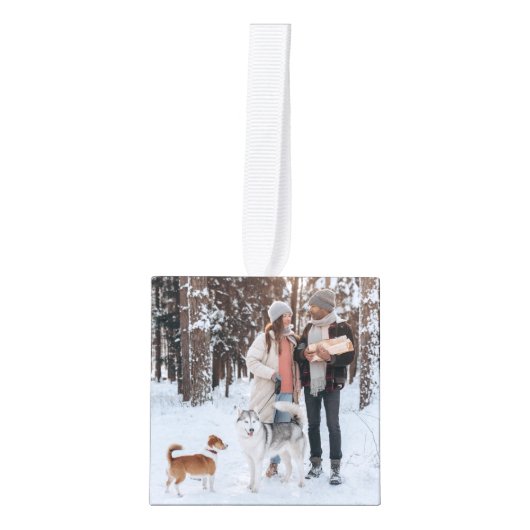 ミニマルなクリスマス | Scandi石板グレー写真 キューブオーナメント (正面)