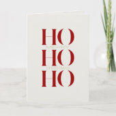 ミニマルなクリムゾンレッド「HO HO HO」写真クリスマス シーズンカード (正面)