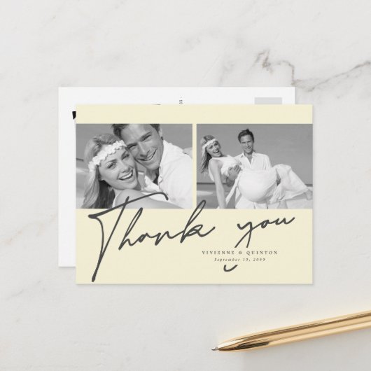 ミニマルなクリームフレーム2写真結婚の皆様へ ポストカード (正面/裏面インサイチュ)