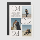 ミニマルなクリーム3写真結婚式の日付を保存 マグネット招待状 (正面/裏面)