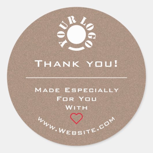 ミニマルなクリーンヴィンテージ赤いハートサンキューロゴ ラウンドシール (正面)