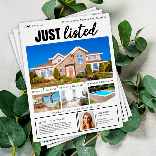 ミニマルなクリーン実在ホワイトが表示された広告 チラシ