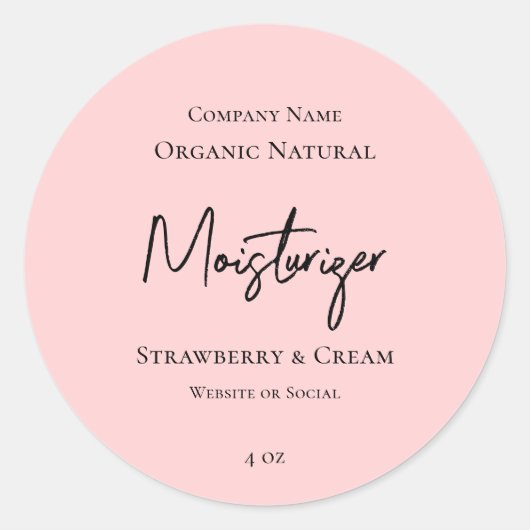ミニマルなクリーン赤面ピンクスキンケア製品ラベル ラウンドシール (正面)