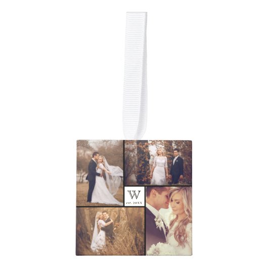 ミニマルなグリッド線結婚休日の4枚の写真 キューブオーナメント (正面)