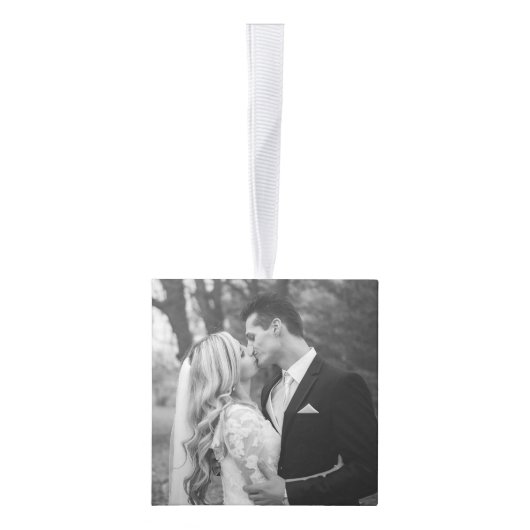 ミニマルなグリッド線結婚休日の4枚の写真 キューブオーナメント (右)