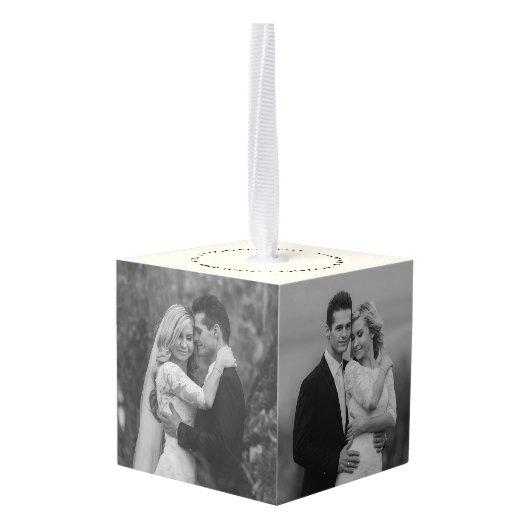 ミニマルなグリッド線結婚休日の4枚の写真 キューブオーナメント (裏面アングル)