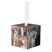 ミニマルなグリッド線結婚休日の4枚の写真 キューブオーナメント (正面アングル)