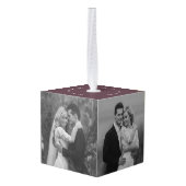 ミニマルなグリッド線結婚休日の4枚の写真 キューブオーナメント (裏面アングル)