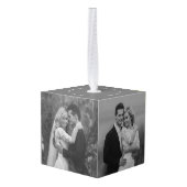 ミニマルなグリッド線結婚休日の4枚の写真 キューブオーナメント (裏面アングル)