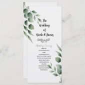 ミニマルなグリーンの葉が現代の白い結婚式を飾る プログラム (正面/裏面)
