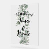 ミニマルなグリーンの葉のモダンな白い結婚式の看板 アクリルサイン (傾斜)