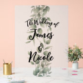 ミニマルなグリーンの葉のモダンな白い結婚式の看板 アクリルサイン (ウェディング)
