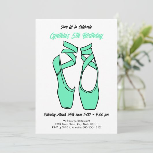 ミニマルなグリーンバレエ誕生日パーティーの招待 招待状 (スタンド正面)