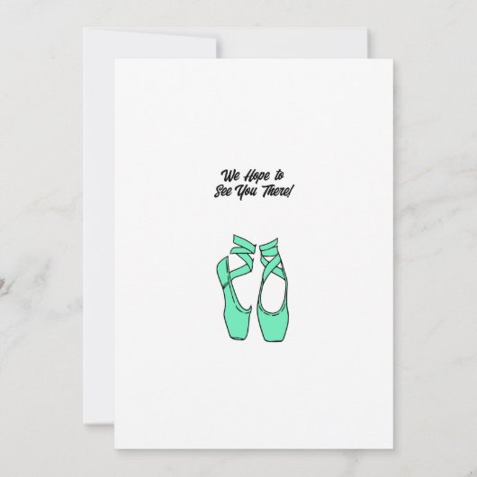 ミニマルなグリーンバレエ誕生日パーティーの招待 招待状 (裏面)