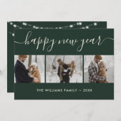 ミニマルなグリーンフォトハッピー新年カード シーズンカード (正面/裏面)