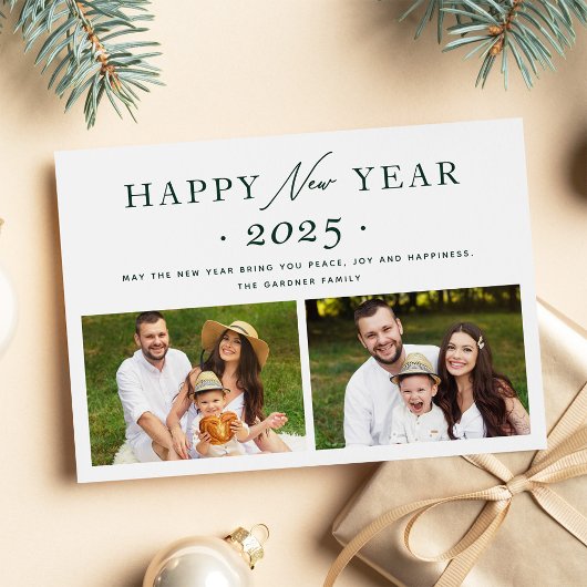 ミニマルなグリーン2025年新年おめでとう2写真 シーズンカード