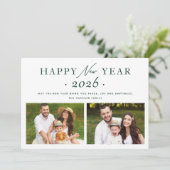 ミニマルなグリーン2025年新年おめでとう2写真 シーズンカード (スタンド正面)