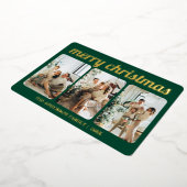 ミニマルなグリーン3フォトメリークリスマススクリプト 箔シーズンカード (回転した状態)