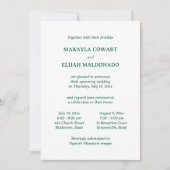 ミニマルなグリーン/ホワイトテンプルウェディング2つの披露宴 招待状 (正面)