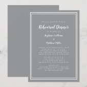 ミニマルなグレーの白い結婚式のリハーサルディナー 招待状 (正面/裏面)