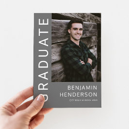 ミニマルなグレー写真卒業 案内状