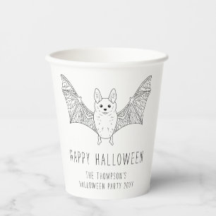 ミニマルなコウモリの線画 カスタムハロウィンパーティー 紙コップ