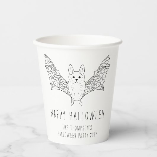 ミニマルなコウモリの線画 カスタムハロウィンパーティー 紙コップ (正面)