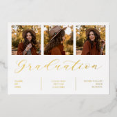 ミニマルなコラージュ卒業3枚実在の写真Silver 箔招待状 (正面)