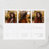 ミニマルなコラージュ卒業3枚実在の写真Silver 箔招待状 (正面)