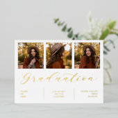 ミニマルなコラージュ卒業3枚実在の写真Silver 箔招待状 (立ち正面)