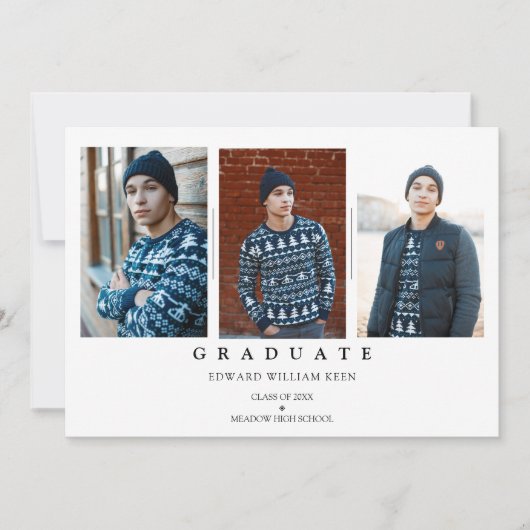 ミニマルなコラージュ3枚の写真卒業 招待状 (正面)